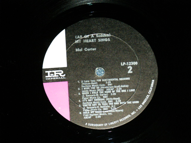 画像: MEL CARTER - (ALL OF A SUDDEN) MY HEART SINGS   ( Ex+++/Ex+++ )   / 1966 US AMERICA ORIGINAL STEREO Used  LP 