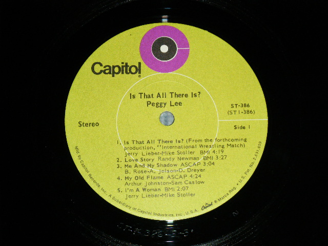 画像: PEGGY LEE - IS THAT ALL THERE IS ? ( MINT/Ex+++ Looks:Ex++ A-1:Ex ) / 1969 US AMERICA ORIGINAL 1st Press "LIME GREEN Label" STEREO LP 