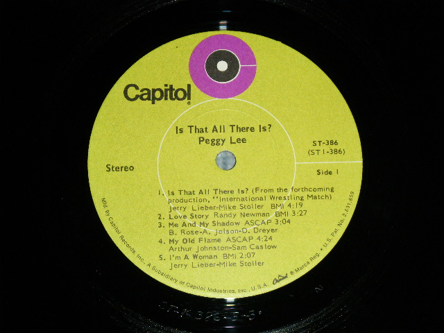 画像: PEGGY LEE - IS THAT ALL THERE IS ? (Ex+++/MINT-) / 1969 US AMERICA ORIGINAL 1st Press "LIME GREEN Label" STEREO LP 