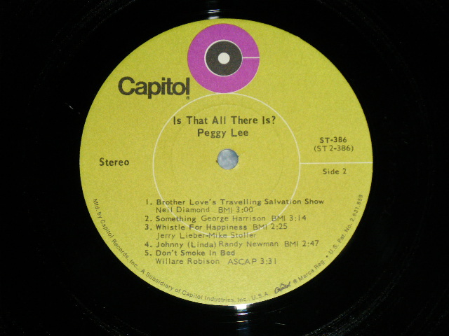 画像: PEGGY LEE - IS THAT ALL THERE IS ? ( MINT/Ex+++ Looks:Ex++ A-1:Ex ) / 1969 US AMERICA ORIGINAL 1st Press "LIME GREEN Label" STEREO LP 