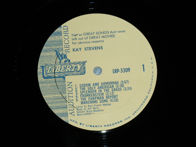 画像: KAY STEVENS - NOT SO GREAT SONGS THAT WERE LEFT OUT OF GREAT MOVIES  ( Ex++/MINT- ) / 1963 US AMERICA ORIGINAL "AUDITION LABEL PROMO"  MONO Used LP