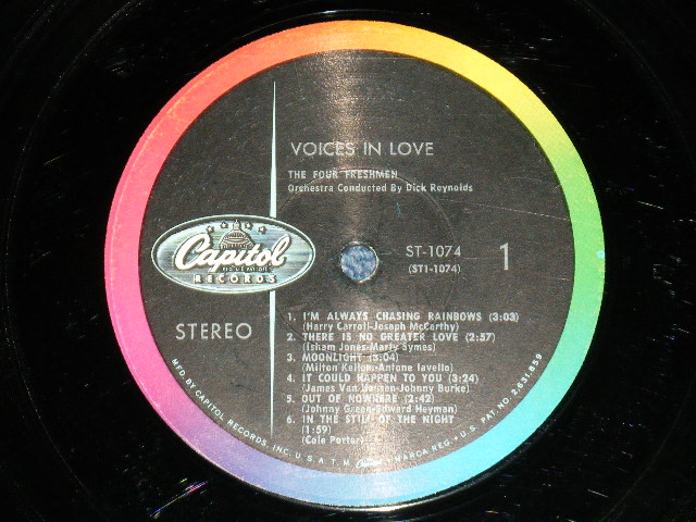 画像: THE FOUR FRESHMEN - VOICES IN LOVE ( Ex-/Ex Looks:Ex- : EDSP)   / 1958 US AMERICA ORIGINAL "BLACK with RAINBOW 'CAPITOL' Logo on LEFT  Label"  STEREO  Used  LP  