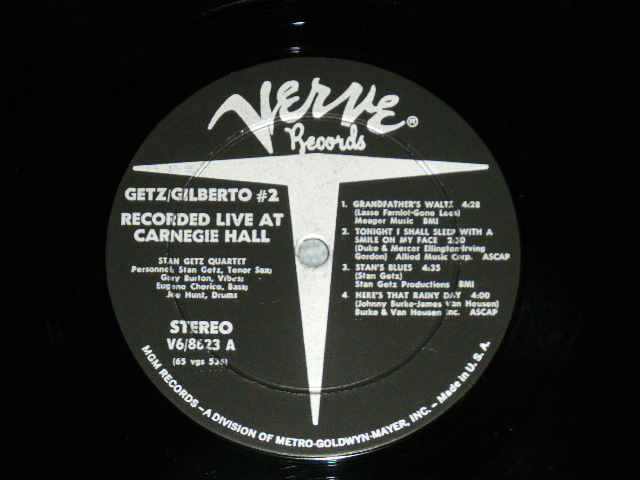 画像: STAN GETZ + JOAO GILBERTO   -  GETZ/GILBERTO RECORDED LIVE AT CARNEGIE HALL  ( Ex++/Ex+++ )  / 1965 US AMERICA ORIGINAL STEREO  Used LP