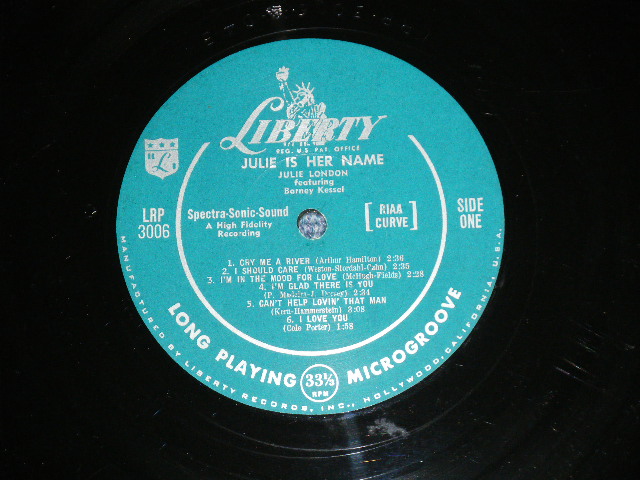 画像: JULIE LONDON - JULIE IS HER NAME ( DEBUT ALBUM )( Matrix # A-D4-B / A-D2 ) (Ex+++/Ex++ Looks:Ex++  B-5,6:Press Miss ) / 1956 US AMERICA ORIGINAL MONO "1st Press LIBERTY Credit Front Cover""1st Press Glossy Jacket " "2nd Press BACK Cover" "1st PRESS Turquoise Color LABEL" Used LP  