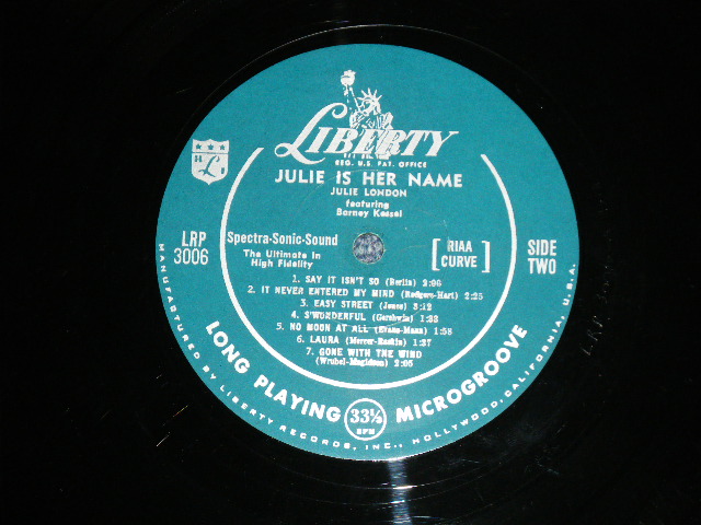 画像: JULIE LONDON - JULIE IS HER NAME ( DEBUT ALBUM )( Matrix # B-D12/B-D18) (Ex+/Ex+++ ) / 1956 US AMERICA ORIGINAL MONO "1st Press LIBERTY Credit Front Cover""2nd Press Un-Glossy Jacket " "2nd Press BACK Cover" "1st PRESS Turquoise Color LABEL" Used LP  