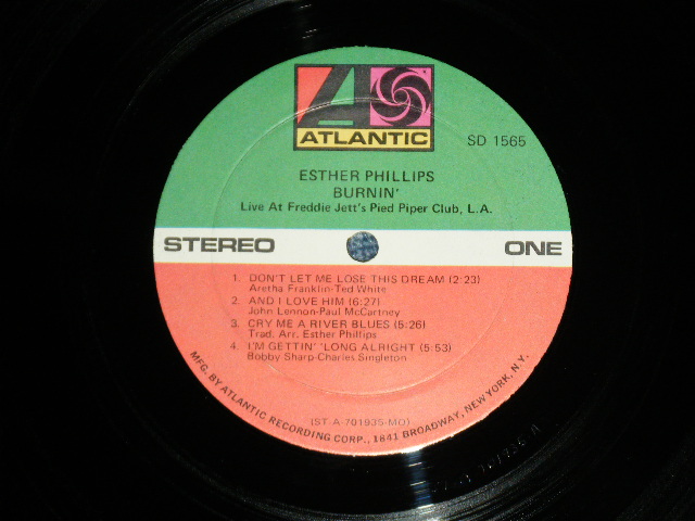 画像: ESTHER PHILLIPS - BURNIN' : LIVE AT FREDDIE JETT'S PIED PIPER,L.A.  ( Ex+/Ex+++ A-1:Ex+ :Cut out ) / 1970 US ORIGINAL "1841 BROADWAY" Label Used LP 