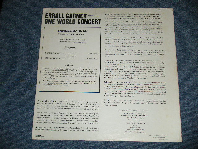 画像: ERROLL GARNER :- ONE WORLD CONCERT (Ex++/Ex++ Looks:Ex++) /  1963 US ORIGINAL "WHITE Label PROMO"  MONO Used  LP  