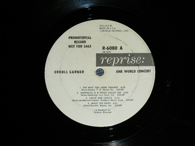 画像: ERROLL GARNER :- ONE WORLD CONCERT (Ex++/Ex++ Looks:Ex++) /  1963 US ORIGINAL "WHITE Label PROMO"  MONO Used  LP  