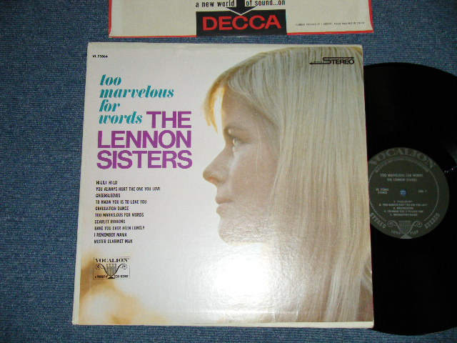 画像1:  THE LENNON SISTERS - TOO MARVELOUS FOR WORDS( Ex+++/Ex++,Ex+++ ) / 1960's  US AMERICA  ORIGINAL STEREO Used   LP