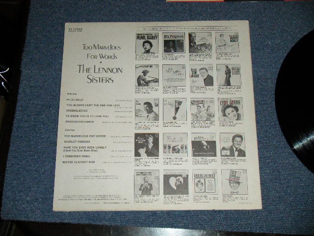 画像:  THE LENNON SISTERS - TOO MARVELOUS FOR WORDS( Ex+++/Ex++,Ex+++ ) / 1960's  US AMERICA  ORIGINAL STEREO Used   LP