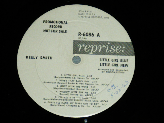 画像: KEELY SMITH -  LITTLE GIRL BLUE : with NELSON RIDDLE ( Ex/Ex+ Looks:Ex++ )  / 1963 US AMERICA ORIGINAL "WHITE LABEL PROMO" Mono  Used LP 