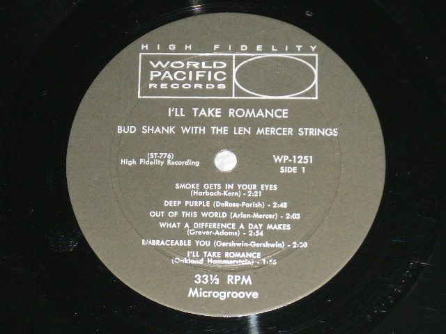 画像: BUD SHANK  with The LEN MERCER STRINGS - I'LL TAKE ROMANCE ( Ex++/MINT- )  / 1958 US AMERICA ORIGINAL "1960-65 Version BLACK with SILVER Print &HIGH FIDELITY on TOP Label" MONO  Used LP  