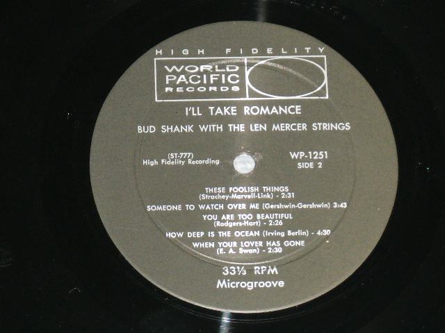 画像: BUD SHANK  with The LEN MERCER STRINGS - I'LL TAKE ROMANCE ( Ex++/MINT- )  / 1958 US AMERICA ORIGINAL "1960-65 Version BLACK with SILVER Print &HIGH FIDELITY on TOP Label" MONO  Used LP  