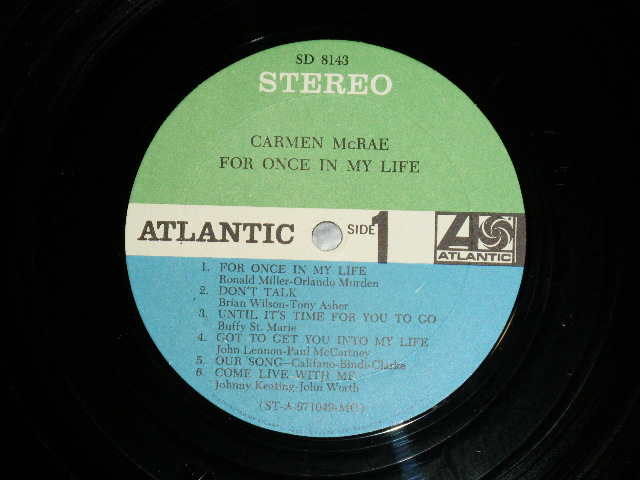 画像: CARMEN McRAE -  FOR ONCE IN MY LIFE ( Ex+++/Ex+++ )  /  1967 US AMERICA ORIGINAL "GREEN and BLUE Label" STEREO Used LP 