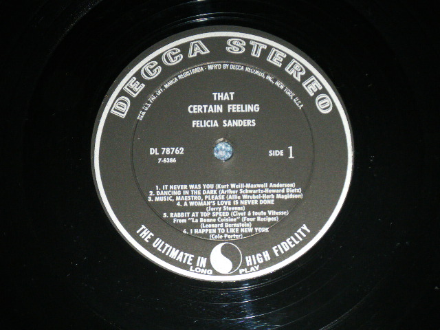画像: FELICIA SANDERS - THAT CERTAIN FEELING ( Ex++.MINT- )  / 1958 US ORIGINALStereo Used LP
