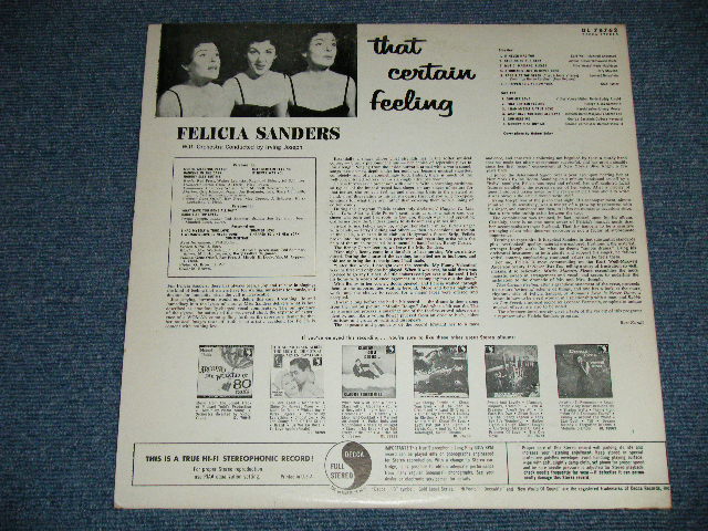 画像: FELICIA SANDERS - THAT CERTAIN FEELING ( Ex++.MINT- )  / 1958 US ORIGINALStereo Used LP