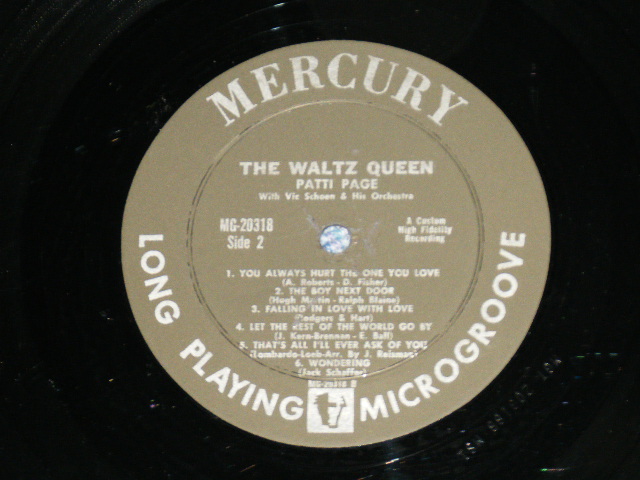 画像: PATTI PAGE   - THE WALTZ QUEEN : 2nd Press Jacket : "MERCURY LOGO" on Left Upper Corner  ( Ex+++,Ex+/Ex+++,Ex++)  / 1959 US AMERICA ORIGINAL 2nd Press Jacket MONO Used LP 