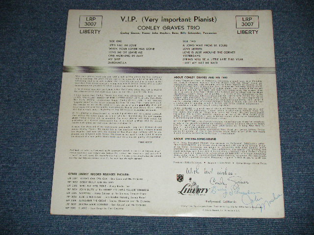 画像: CONLEY GRAVES TRIO - V.I.P. (Very Important Pianist)  ( Ex++/Ex+++ Looks:Ex++) / 1956 US AMERICA ORIGINAL  "With AUTOGRAPHED" 1st Press "TURCOISE Label"  Used LP 