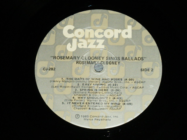 画像: ROSEMARY CLOONEY - SINGS BALLADS  ( Ex+/MINT- ) / 1985 US AMERICA ORIGINAL Used LP