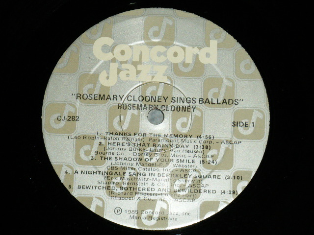 画像: ROSEMARY CLOONEY - SINGS BALLADS  ( Ex+/MINT- ) / 1985 US AMERICA ORIGINAL Used LP