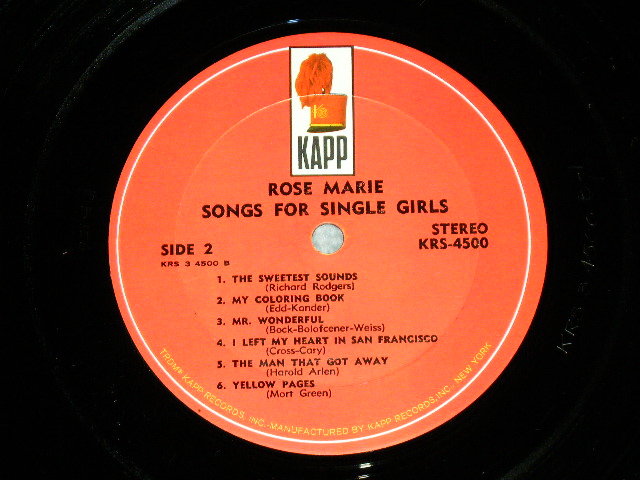 画像: ROSE MARIE - SONGS FRO SINGLE GIRLS ( Ex++/MINT-) / 1964  US AMERICA ORIGINAL STEREO Used  LP 