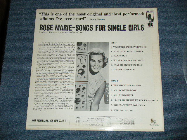 画像: ROSE MARIE - SONGS FRO SINGLE GIRLS ( Ex++/MINT-) / 1964  US AMERICA ORIGINAL STEREO Used  LP 