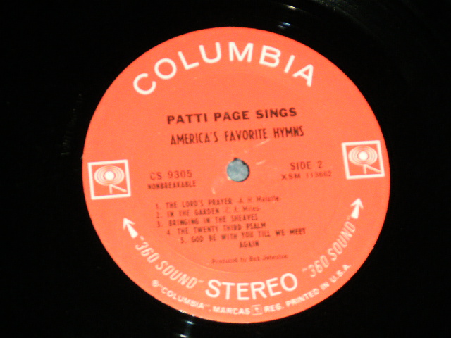 画像: PATTI PAGE -  SINGS AMERICA'S FAVORITE HYMNS  ( MINT-/Ex+++ Looks:Ex++  ) /1966 US AMERICA ORIGINAL 360 Sound Label  STEREO Used LP  