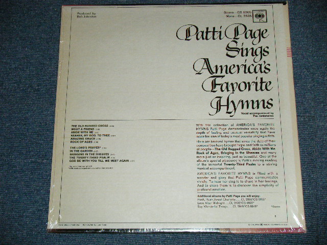 画像: PATTI PAGE -  SINGS AMERICA'S FAVORITE HYMNS  ( MINT-/Ex+++ Looks:Ex++  ) /1966 US AMERICA ORIGINAL 360 Sound Label  STEREO Used LP  