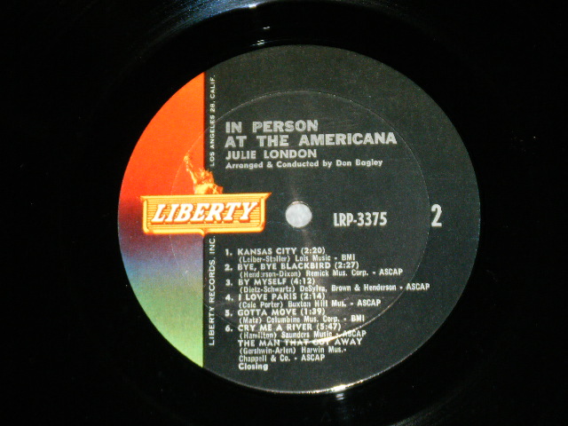 画像: JULIE LONDON - IN PERSON AT THE AMERICANA ( Ex++/MINT- ) / 1964 US AMERICA ORIGINAL MONO Used LP 