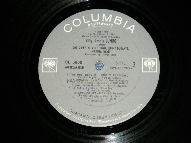 画像: DORIS DAY ost - BILLY ROSE'S JUMBO ( Ex+/Ex+++  TEAROFC) / 1962 US AMERICA ORIGINAL "2 EYE'S Label"  MONO Used LP