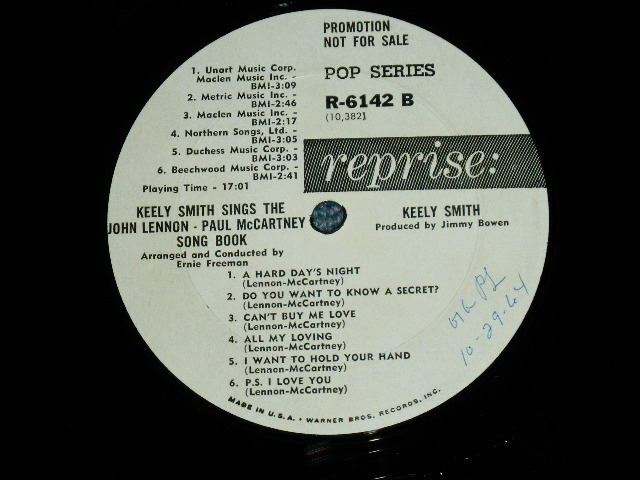 画像: KEELY SMITH -  SINGS THE JOHN LENNON - PAUL McCARTNEY SONG BOOK (JAZZY COVER of The BEATLES' Song )  ( VG+++/Ex+++ Looks:Ex+++ :Tapeoc, WOBC,WOL )  / 1964 US AMERICA ORIGINAL "WHITE LABEL PROMO" Mono  Used LP 