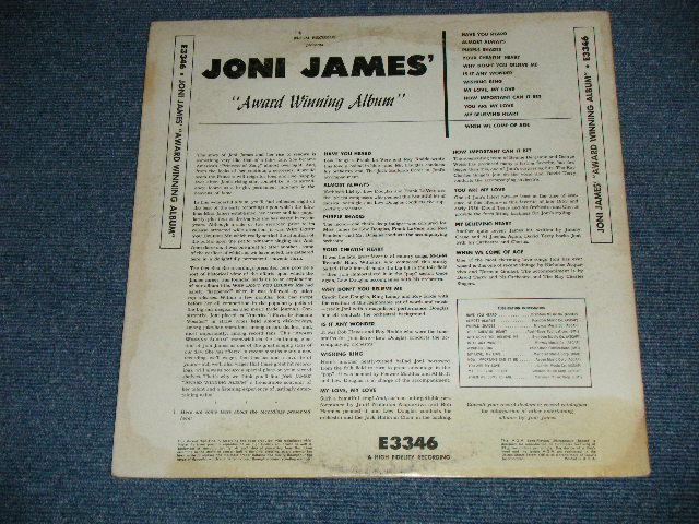 画像: JONI JAMES -  AWARD WINNING ALBUM ( Ex/Ex++ ) / 1960 US AMERICA 2nd Press "BLACK Label"  MONO