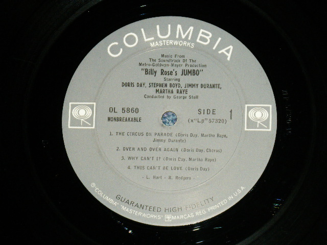 画像: DORIS DAY ost - BILLY ROSE'S JUMBO ( Ex+/Ex+++  TEAROFC) / 1962 US AMERICA ORIGINAL "2 EYE'S Label"  MONO Used LP