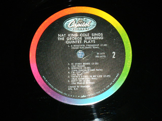 画像: NAT KING COLE GEORGE SHEARING  - NAT KING COLE sings /GEORGE SHEARING plays  (Ex++/Ex++) / 1963 US AMERICA ORIGINAL 2nd Press "BLACK with RAINBOW Band with CAPITOL Logo on TOP Label"  MONO  Used LP