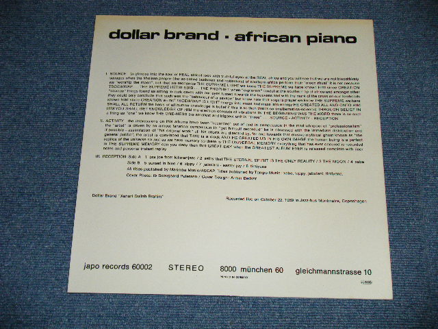 画像: DOLLAR BRAND - ABDULLAH IBRAHIM (MINT/MINT) / 1983 WEST-GERMANY GERMAN ORIGINAL "DMM press" Used LP 