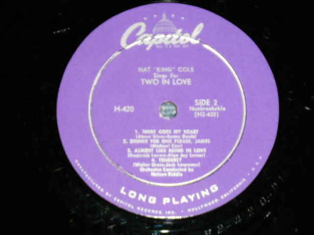 画像: NAT KING COLE - SINGS TWO IN LOVE ( Ex+/Ex++) / 1953 US AMERICA ORIGINAL  1st Press "PURPLE Label "  "1st Press WHITE CAPITOL Logo on Front Top Cove" MONO  Used 10" L