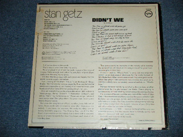 画像: STAN GETZ  - DIDN'T WE ( Ex+/Ex+++,Ex : TEAROBC)  / 1969 US AMERICA ORIGINAL "YELLOW LABEL PROMO" STEREO  Used LP