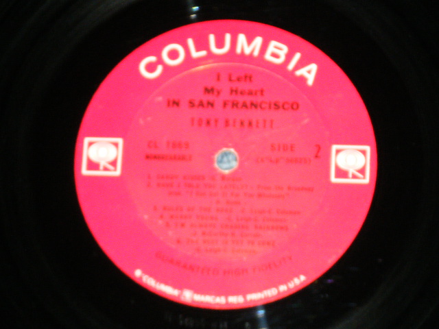 画像: TONY BENNETT - I LEFT  HEART IN SAN FRANCISCO (MINT-/Ex+++ : B-1:Ex++) / 1962 US AMERICA 1st Press "2 EYS'S Label with GUARANTEED HIGH-FIDELITY at Bottom Label" MONO Used LP 