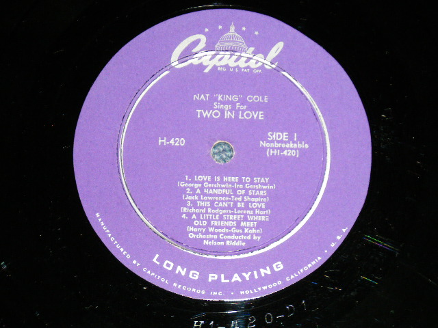 画像: NAT KING COLE - SINGS TWO IN LOVE ( Ex+/Ex++) / 1953 US AMERICA ORIGINAL  1st Press "PURPLE Label "  "1st Press WHITE CAPITOL Logo on Front Top Cove" MONO  Used 10" L