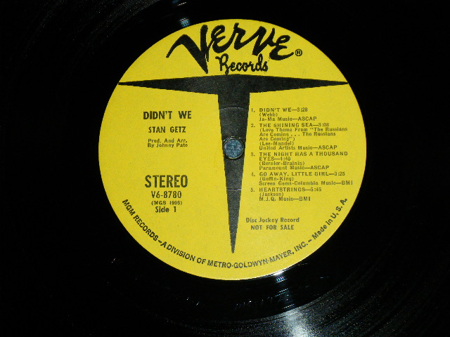 画像: STAN GETZ  - DIDN'T WE ( Ex+/Ex+++,Ex : TEAROBC)  / 1969 US AMERICA ORIGINAL "YELLOW LABEL PROMO" STEREO  Used LP