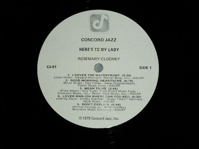 画像: ROSEMARY CLOONEY - HERE'S TO MY LADY  ( Ex+++/MINT- ) / 1979 US AMERICA ORIGINAL Used LP