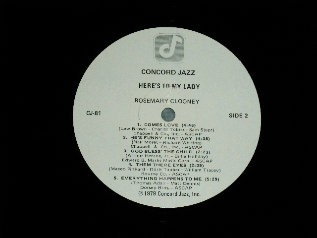 画像: ROSEMARY CLOONEY - HERE'S TO MY LADY  ( Ex+++/MINT- ) / 1979 US AMERICA ORIGINAL Used LP