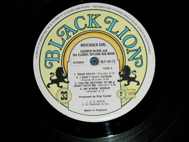 画像: CARMEN McRAE & KENNY CLARK FRANCY BOLAND BIG BAND - NOVEMVER GIRL  ( Ex++/MINT-)  /  1975 UK ENGLAND ORIGINAL Used LP 