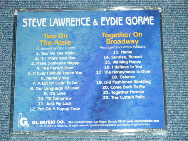 画像: STEVE LAWRENCE &  EYDIE GORME -  TWO ON THE AISLE + TOGETHER ON BROADWAY( 2 in 1 ) ( NEW ) / 2001  US AMERICA   "BRAND NEW"  CD