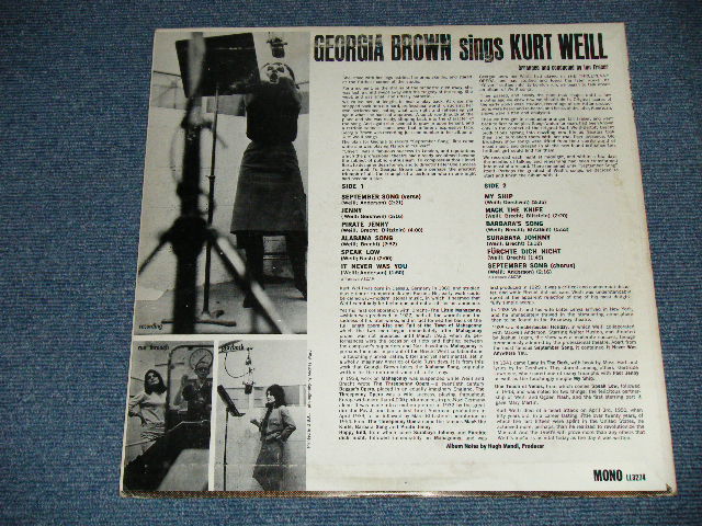 画像: GEORGIA BROWN - Sings KURT WEILL   (  Ex+/Ex+++)  / 1961 UK EXPORT US AMERICA ORIGINAL MONO Used LP 
