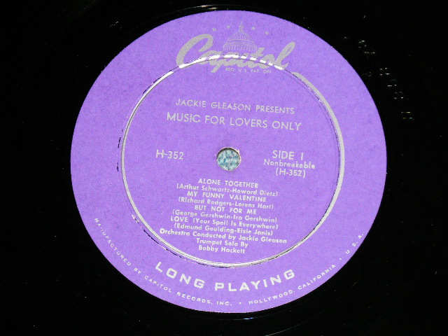 画像: JACKIE GLEASON - MUSIC FOR LOVERS ONLY (Ex++/Ex+++  EDSP)  / 1952  US AMERICA ORIGINAL "PEELED Front Cover" "Purple Color Label"  Mono 10" LP 