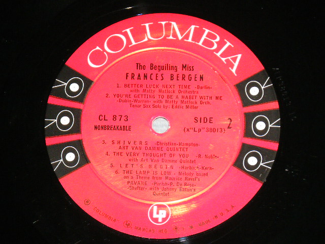 画像: FRANCES BERGEN  - THE BEGUILING MISS FRANCES BERGEN (Ex++/Ex+++ : EDSP)  / 1956 US ORIGINAL "6 EYES Label" Mono Used LP