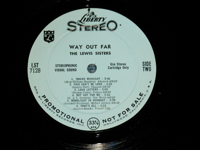 画像: THE LEWIS SISTERS - WAYOUT FAR ( Ex+++, Ex/MINT-) / 1959 US AMERICA ORIGINAL "LIGHT BLUE  LABEL PROMO"  STEREO  Used LP 