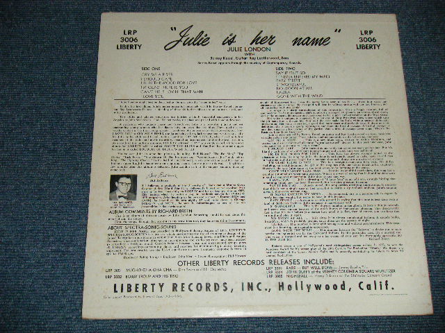画像: JULIE LONDON - JULIE IS HER NAME ( DEBUT ALBUM )( Matrix # A) V-5713-3006 A     B) V-5713-3006 B   ) (Ex+++/Ex++ Looks:Ex+++ Ultra Clean Copy!!!! ) / 1956 US AMERICA ORIGINAL MONO "1st Press LIBERT Credit Front Cover""1st  Press Glossy Jcaket " "1st Press BACK Cover" "HEAVY USING JACKET"  "1st PRESS Turquoise Color LABEL" Used LP