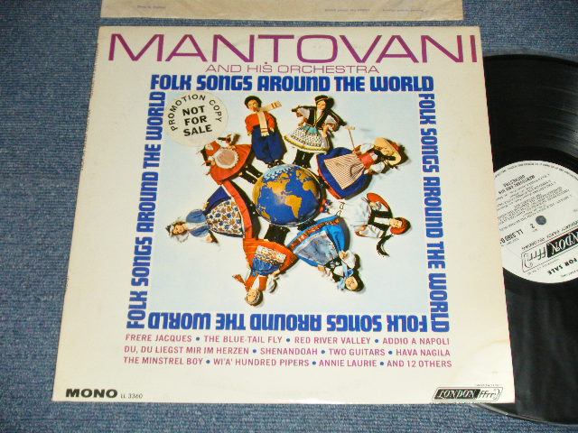画像1: MANTOVANI - FOLK SONG AROUND THE WORLD (Ex/MINT- WRTDMG, TEAROL)  / 1964 US AMERICA Jacket + UK ENGLAND ORIGINAL MONO Wax "ffrr Press" "WHITE LABEL PROMO"   Used  LP